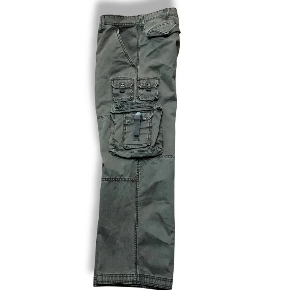 Old Navy Mena Gray Cargo Pants Multiple Pockets Relaxed Fit Sz 34.5 100% Cotton‎